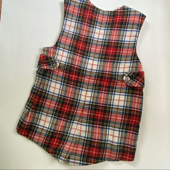 Vintage Viyella Plaid Holiday Plaid Jon Jon Romper Cotton Wool - Picture 5 of 5
